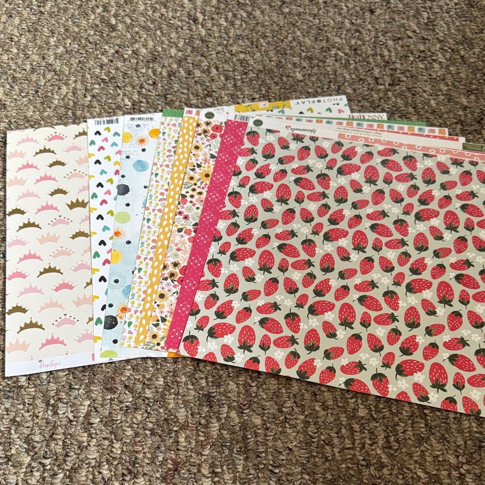 Assorted Patterned Scrapbook Paper Pack - Strawberries & Floral Prints